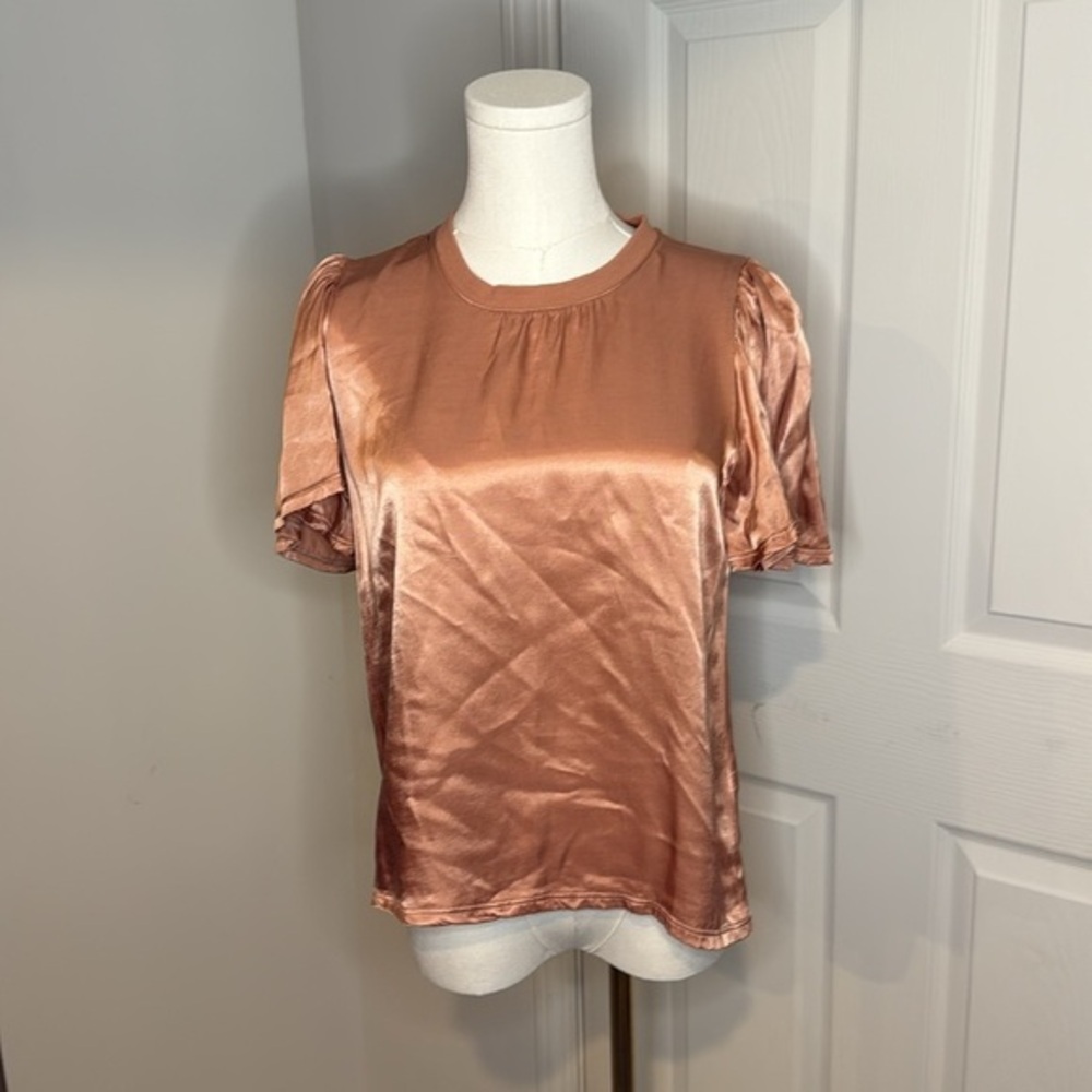 Nation LTD Rose Gold Satin Puff Sleeve Top – Size XS (NWOT)